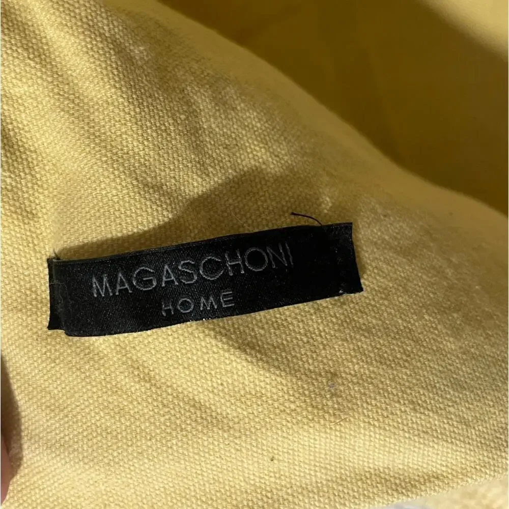 2x Magaschoni Home Throw Pillows Covers Woven Textured Fringed Boho Yellow *Flaw